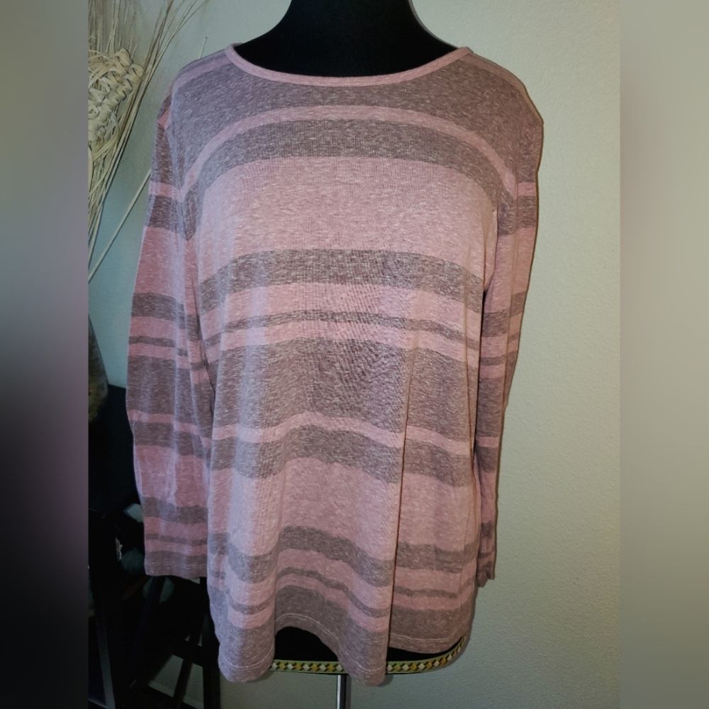 💖 Pretty in Pink: Time and True Striped Long Sleeve Tee - 2XL 💜